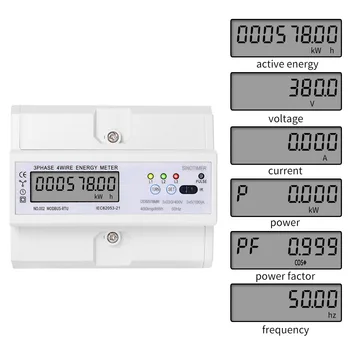 Trijų Fazių Vatų Valandų Skaitiklis LCD Ekranas Daugiafunkcį 380V Rail Tipo 7P Elektros Energijos Skaitiklis 5(100)A su RS485 Komunikacijos