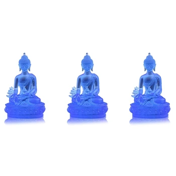 3X Tibeto Medicina Budos Statula,Skaidri Derva Budos Skulptūra Meditacija Dekoro Dvasinio Dekoro Kolekcines, Mėlyna