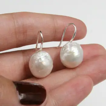 11-13mm balta Baroko perlas 925 sidabro ausų stud Dirbtiniu būdu išauginti Dirbtiniu būdu išauginti perlai auskarai
