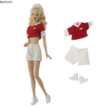 Raudona Balta Drabužių Rinkinys Barbie Lėlės Komplektus Pasėlių Viršuje Balti Šortai Batų Mados 1:6 Lėlės Priedai Vaikai 