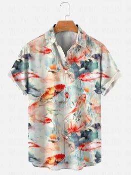 Vyriški Meno Koi Akvarelė Atsitiktinis Atostogų Spausdinti Marškinėliai Havajų Marškinėliai