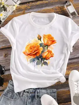 Moterims, Moteriška Gėlių Akvarelė Tendencija 90s Ponios trumpomis Rankovėmis Drabužius Spausdinti Viršų Mados Marškinėliai Grafinis T-shirt Drabužių Tee