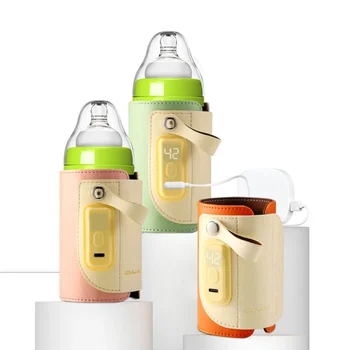 Nešiojamas USB Įkrovimo Pieno Butelis Šilčiau Maišelį Atveju, jei Kūdikių Maitinti Butelis Izoliacinės Rankovės Šildymo Padengti Kelionės Esminiai