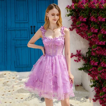 Doymeny Dirželiai Drugelis Homecoming Suknelės Gėlių Moterų Midi Kokteilis Suknelės Korsetas Promenadzie Suknelė Mini Teen Vestido De 2024