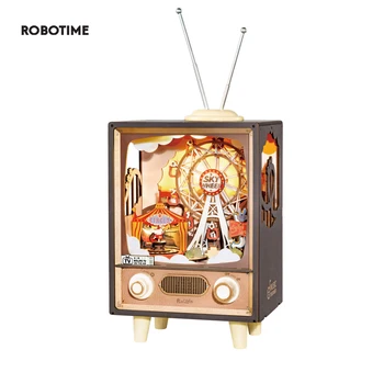 Robotime Rolife Music Box Saulėlydžio Karnavalas su Šviesos 3D Medinė Dėlionė Rinkiniai Žaislai Vaikams, Vaikų Gimtadienio Dovanos AMT01