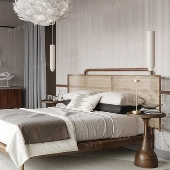 Medžio masyvo lova dvigulė lova, modernus ir paprastas didelės lovos, retro 1.5, naujas Kinų stiliaus šviesos prabanga gyventojams