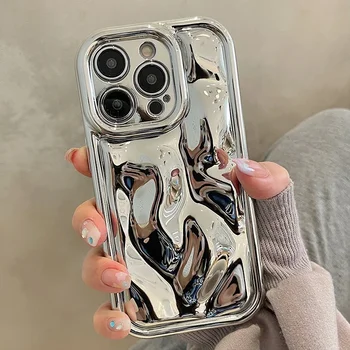 Blizgus 3D Meteoritas Tekstūros Danga Sidabro Telefono dėklas Skirtas iPhone 14 13 12 15 Pro Max 11 vaizdo Kameros Apsauginė Metalo Spalvos Galinį Dangtelį