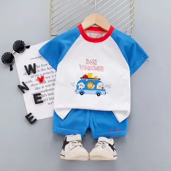 2021 m. Nauja Baby Vasaros Drabužių Vaikams, Vaikiška Berniukas Animaciją 2vnt O-kaklo Kratinys T-shirt Mados Grynas Kūdikių Nustatyti Tracksuit Rinkiniai