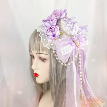 Lolita Lolita balta rausva joker lo tuoktis elegantiškas, mažas butas bžūp kepurę šukuosena plaukų aksesuarai