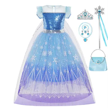 Sušaldyti Elsa Princesė Blizgučiais Suknelė Mergaitėms Halloween Carnival Drabužių Šalies Vaikai Cosplay Sniego Karalienė Vaikų Apranga Kostiumas