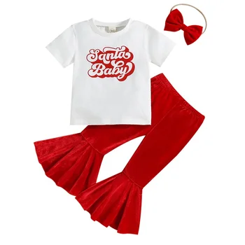 1-6Y Kalėdų Bamblys Vaikas Mergina Drabužių Nustatyti Raidė T-shirt Blyksnius Ziajać Raudona Kalėdos Kostiumų Komplektai