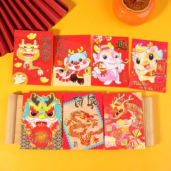 6Pcs Mielas Kinija Metus Drakonas, Dekoratyviniai Vokai Kinų Stiliaus Dragon Red Naujųjų Metų Piniginės Sėkmės, Pinigų Maišo