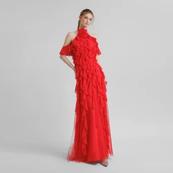 KSDN Raudoną vakarinę Suknelę be Rankovių Apynasrio Raukiniai Grindų Ilgis Tiesiai Ypatingas Įvykis Individualų Elegantiškas Moteris, Vestidos 2024
