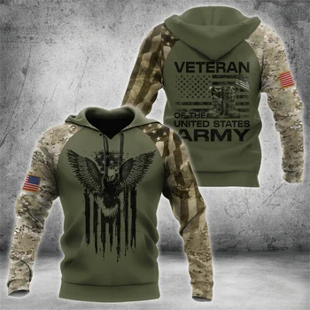 3D JAV Armijos Veteranas Spausdinti Hoodies Vyrų Sodier Karinės Maskuotės Apranga Vaikas Mados Kietas Streetwear Puloveriai Harajuku Viršūnės
