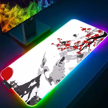 Japonijos Sakura RGB Kilimėlis Didelis Pelės Mygtukai Deskmat XXL, PC Žaidimas Pelės Padas Guminis Klaviatūros Kilimėlis Žaidimų Pelės Kilimėlis, LED 900x400mm