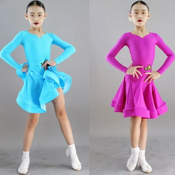 Vaikų Sportinių Šokių Konkurencijos Suknelė Mergaitėms lotynų Šokio Spektaklis Suknelė lotynų Cha cha, Rumba Samba Dancewear XS5862