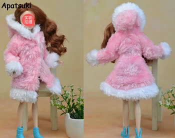 Pink & Baltą Žiemą Šilti Kailiniai Paltai Suknelės Drabužius Barbie Lėlės Kailio Lėlės Drabužių 1/6 BJD Doll Vaikams, Žaislas, Lėlė Priedai