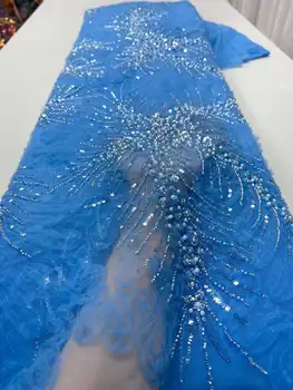 Populiarus Nėrinių Gėlių Dizainas Su Perlų 3D Siuvinėjimo prancūzijos Akių Siūlai Afrikos Nigerija nėrinių Audinio Vestuvėms Vakaro Suknelės