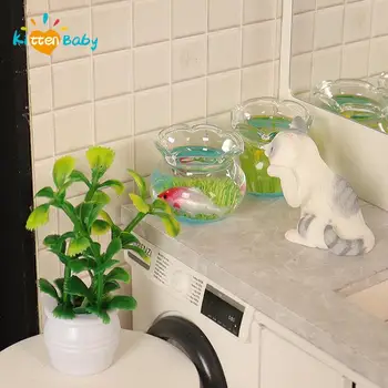 1Set Lėlių Mini Cat Fish Bowl Vazoninių Augalų Modelis 