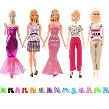 Mados Drabužius Barbie 15 punktas/set =10 Batai +3 Suknelė +2 Laisvalaikio Kostiumas Lėlės Priedai Nemokamas Pristatymas Gimtadienio Dovana Vaikams, Žaislai