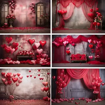 Valentino Diena Šalis Backdrops Suaugusiųjų Porų Fotografijos Raudonos Rožės Širdies Meilės Balionai, Gėlės Fone fotosesiją Studijoje