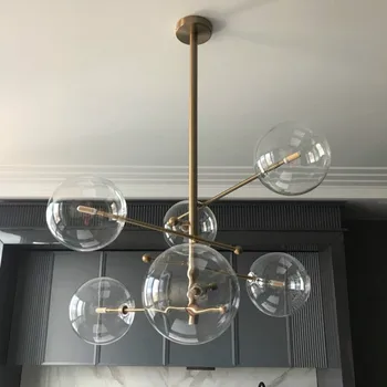modernaus dizaino stiklo kamuolys liustra 6 vadovai, skaidraus stiklo burbulas lempa sietynas už kambarį virtuvės juoda/aukso šviesos šviestuvas
