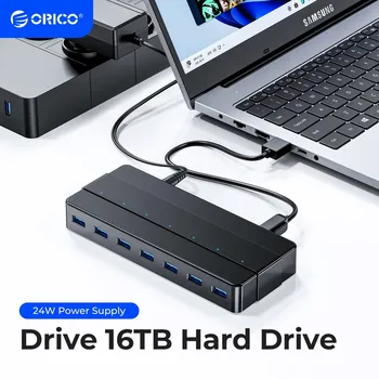 ORICO 7 Port USB 3.0 HUB su 12V Maitinimo Adapteris, USB Skirstytuvo OTG Adapteris, Skirtas Desktop Laptop PC Kompiuterių Priedai SuperSpeed