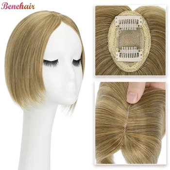 Benehair Sintetinių Plaukų Topper 7.5x5cm Tiesiai 2 Įrašai Centro Dalis Hairpiece Moterims Viršų Plaukų Gabalus Įrašą Plaukų priauginimas