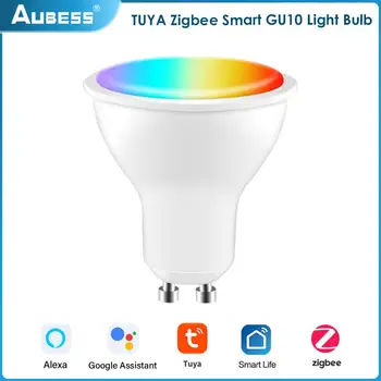 Tuya Zigbee Smart GU10 Lemputė, Prožektorius RGB+BMT 100-240V 5W Pritemdomi LED Light Bulb Balso Kontrolės Alexa 