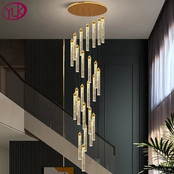 Spiralės dizaino led kristalų liustra už laiptai prabangių namų dekoro aukso kabinti šviesos rungtynių ilgai šiuolaikinės villa cristal lempos