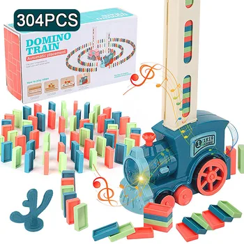 Vaikai Domino Traukinio Žaislų, Automatinė, Kuriuo Elektrinių Automobilių Spalvinga Domino Nustatyti Plytų Blokų Rinkinius Švietimo Žaidimai Vaikams, Žaislai 