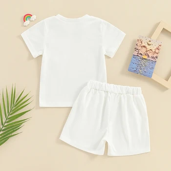 Bamblys Baby Boy Girl Vasaros Komplektai Medvilnės trumpomis Rankovėmis Kietas T-shirt Viršuje Atsitiktinis Šortai Neutralus Pavasario Drabužių