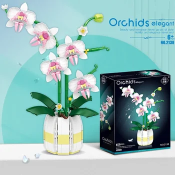 Drugys Orchidėjų Vazoninių Blokai Puokštė Namų Darbastalio Apdaila Gėlių Dėlionės Žaislas, skirtas Vaikų Kūrybinių Atostogų Dovanų