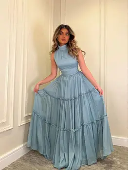 Merida Ruched-Line Rankovių Prom Dresses 2023 Aukšto Kaklo Grindų Ilgis Oficialus Baigimo Suknelės