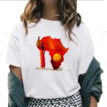 Naujas Stilius Juokingas Afrikos Ponios Atsitiktinis Trumpomis Rankovėmis Marškinėlius Marškinėliai Crewneck Summer Tee Viršūnes Spausdinti Dizainas Camisetas De Mujer