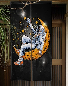Mėnulis Naktį Astronautas Durų Užuolaidos Japonijos Noren Duris, Užuolaidos, Virtuvės Izakaya Įėjimo Kabo Pusė-Užuolaidų Kambario Papuošimai