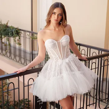 Trumpas Vestuvių Suknelės Moterims 2023 Birde Brangioji Linijos, Puošnios Prabangios Vestuvių Suknelės Nėriniai Dramblio kaulo Tiulio Civilinės Nuotakos Suknelė