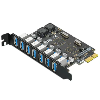 USB 3.0 PCI-E Išplėtimo Plokštę Adapteris 7Ports 4A USB 3 PCIE PCI express 
