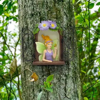 Pasakų Durys Medžio Kamieno Švyti Tamsoje Meno Gnome Atsparus Oro Kieme Elf Fairy Reikmenys, Sodo Skulptūros Apdaila