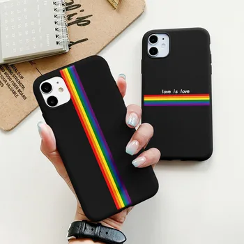 Gėjų, Lesbiečių LGBT Vaivorykštė Telefono dėklas Skirtas iPhone 11 12 13 Pro Max Mini SE 7 8 Plus X XS Max XR Juoda Silikono TPU Minkštos Odos Fundas