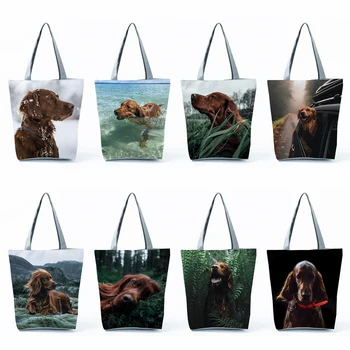 Nešiojamų Mados Pečių Krepšiai, Asmenybės Airių Seteris Modelio Rankinės Mielas Gyvūnų, Šunų Spausdinti Pirkinių Krepšys Paplūdimio Travel Tote