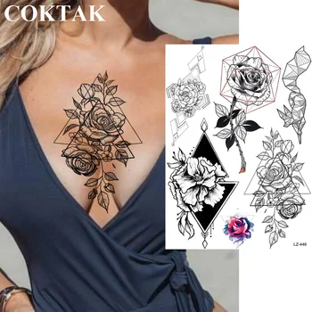COKTAK Trikampis Diamond Laikinai Rose Tatuiruotės Gėlių Body Art Rankos Krūtinės Tatuiruotė Lipdukai Vandeniui 